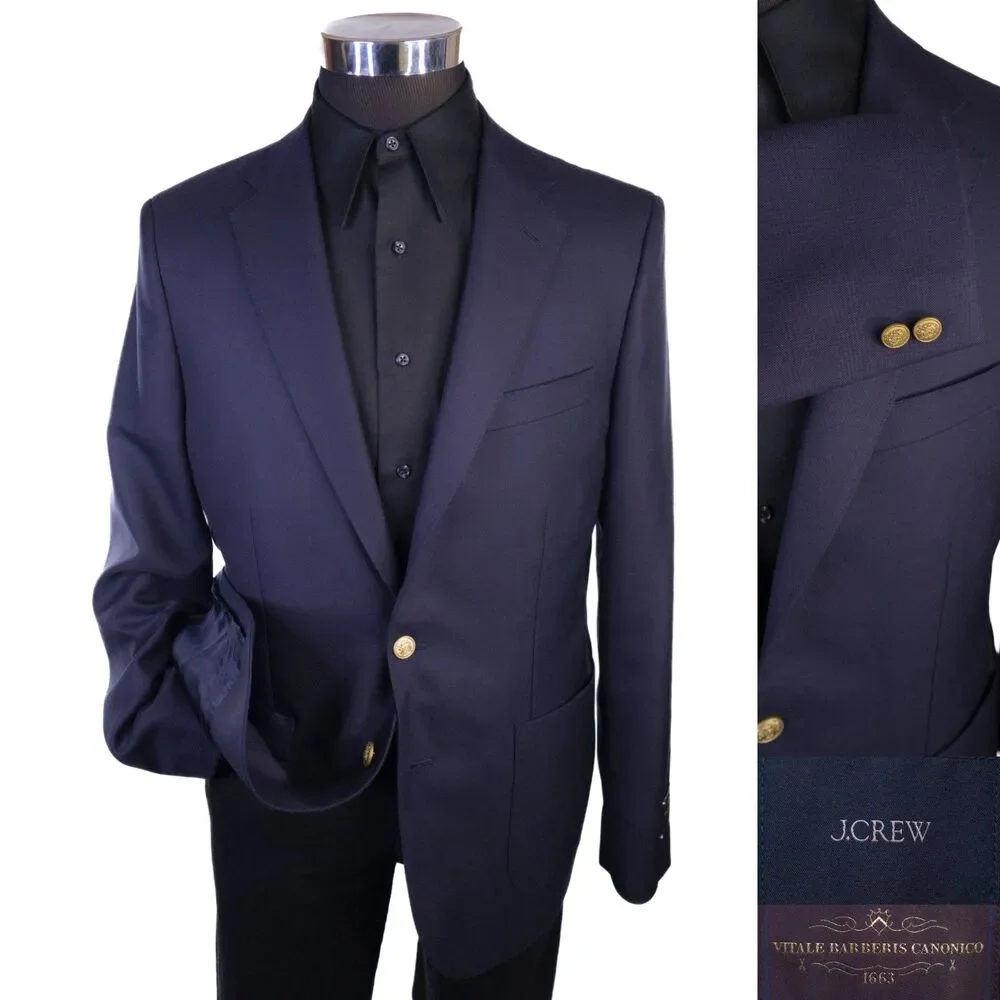 J CREW Legacy Blazer Mens 40S Navy Blue Italian Wool Patch Pocket VBC Sport Coat
